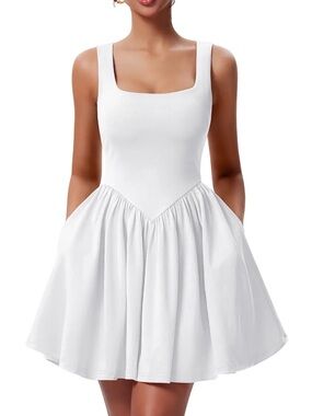 OYS Mini Dress Sleeveless Square Neck A-Line White XL Coquette Balletcore